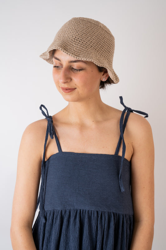 Mosassi Hand Crochet Chapeau Hat in Sand handmade in Portugal using organic cotton 