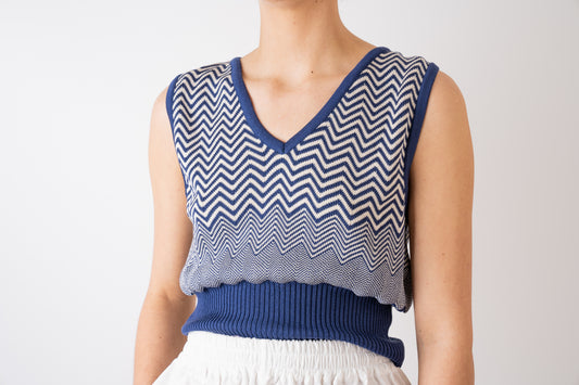 Mussi Knitted Silk Chevron Vest Ink Handmade in UK