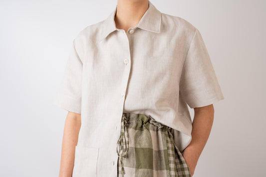 Xi Atelier Linen Cleo Shirt in Natural chest pocket 
