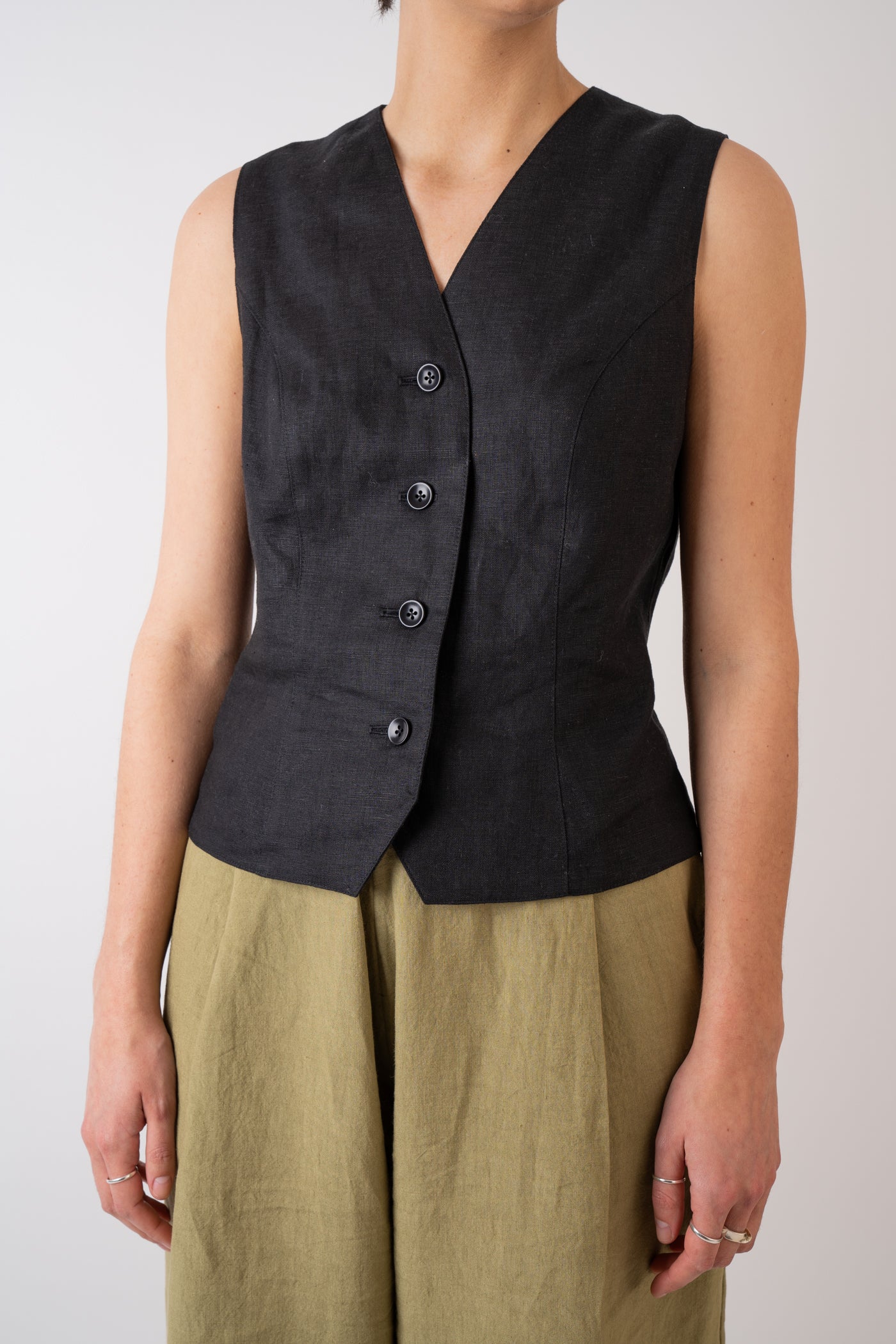 Xi Atelier Linen Avery Waistcoat in black handmade in Glasgow