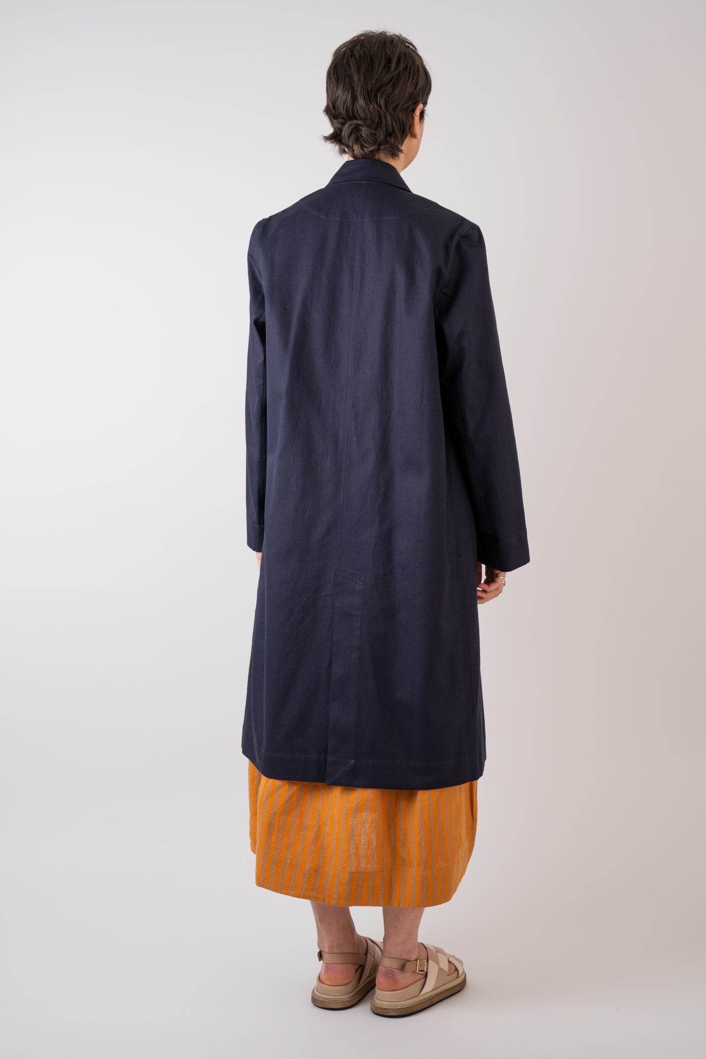 Xi Atelier Organic Cotton Drill Yves Coat in Navy handmade in Glasglow